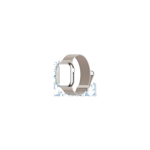 Vigamen Waterproof Stainless Steel Milanese Band with Case Compatible for Apple Watch Bands 40mm for Women Men,Breathable Metal Magnetic Replacement Strap for iWatch Series 6 5 4 SE SE 3,Starlight - Image 1
