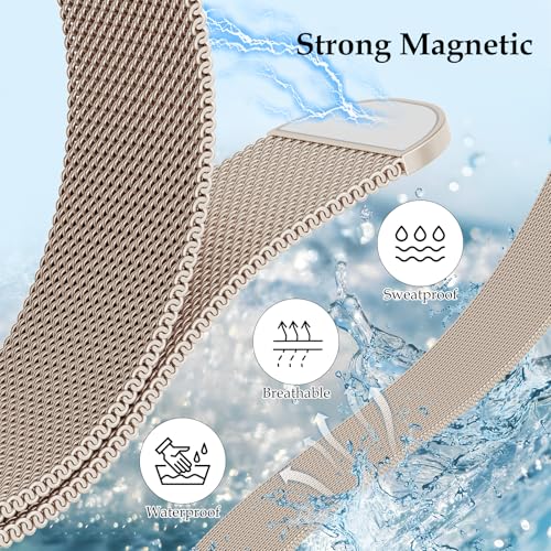 Vigamen Waterproof Stainless Steel Milanese Band with Case Compatible for Apple Watch Bands 40mm for Women Men,Breathable Metal Magnetic Replacement Strap for iWatch Series 6 5 4 SE SE 3,Starlight - Image 2