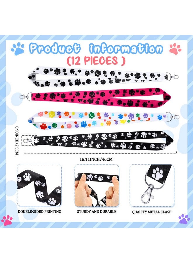 Flutesan 12 Pcs Dog Paw Print Lanyards Keychain Id Badges Holder Cute Dog Lanyards 18.1 Inches Key Neck Chain With Ring For Women Men Teen Adults Office School Supplies 4 Designs - Image 2