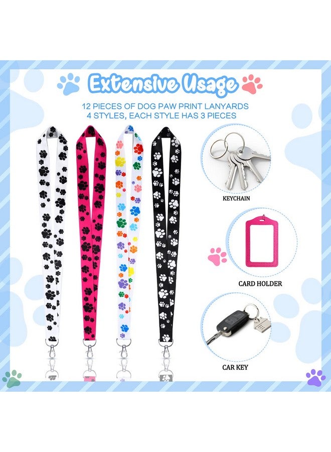 Flutesan 12 Pcs Dog Paw Print Lanyards Keychain Id Badges Holder Cute Dog Lanyards 18.1 Inches Key Neck Chain With Ring For Women Men Teen Adults Office School Supplies 4 Designs - Image 3