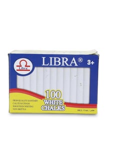 Libra Dustless White Chalks |Smooth Writting Calcium Chalks Non Brittle 100 Pieces Box  - Image 1