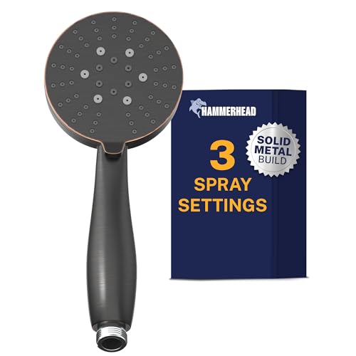 HammerHead Showers Solid Metal 3Spray Hand Held Shower Head Oil Rubbed Bronze Select from Wide Massage and Mist Sprays 25 GPM High Flow Handheld Showerhead Made from 304 Stainless Steel - Image 1