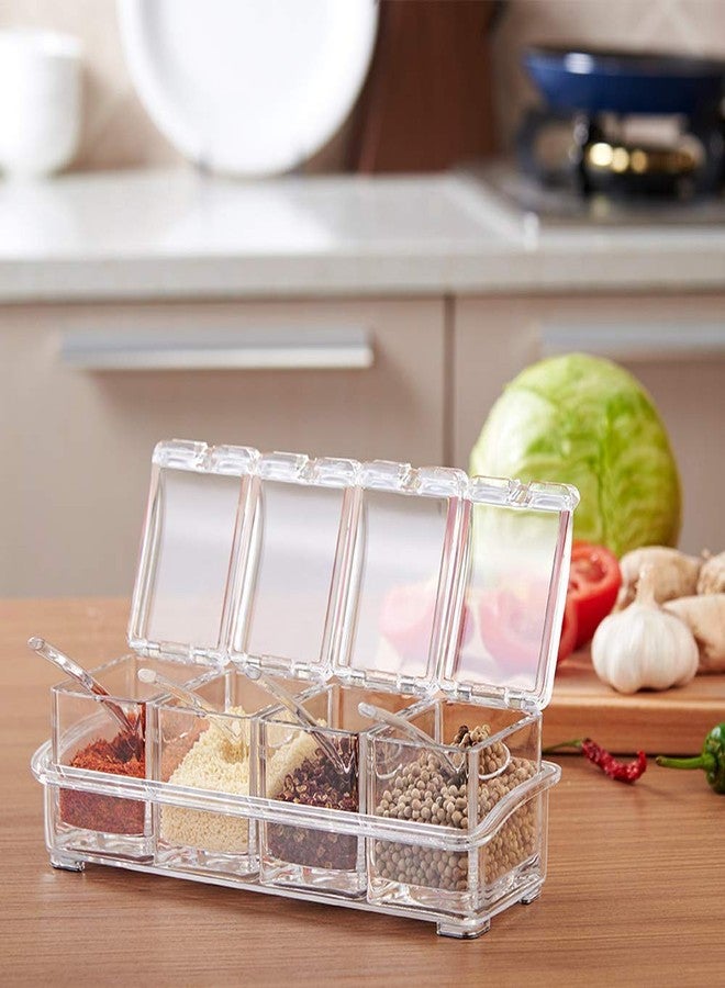 ABSTER Crystal Seasoning Acrylic Pepper Salt Spice Rack Plastic 4 Box With Spoons Kitchen Storage Containers Cooking Tools Unbreakable Dining Table Kitchen Storage Of Spices,Pickle - Transparent - Image 1