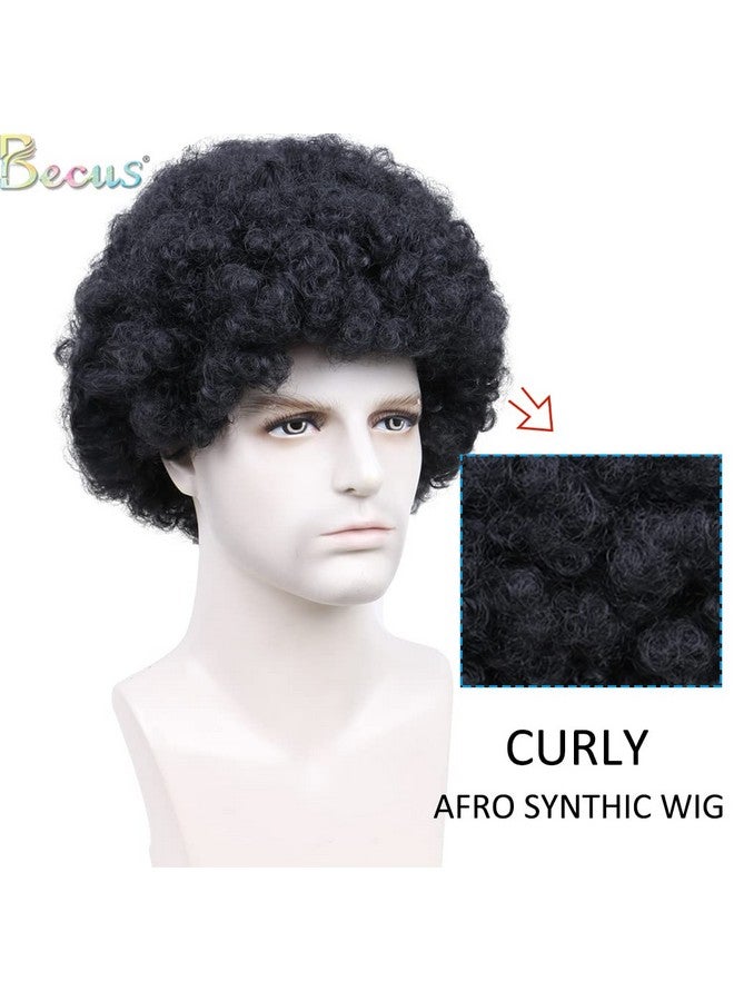 BECUS Afro Wigs For Black Men Short Afro Wigs Men 70'S 80'S Disco Funny Cosplay Afro Wig African American Full Synthetic Wig (Natural Black 1B) - Image 2