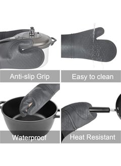 TRASSLE Oven Mitts Heat Resistant - 2PCS Black Silicone Oven Mitts, Non-Slip Grip Soft Oven Mitt, Flexible Kitchen Oven Mits Potholders Oven Gloves for Cooking Baking Kitchen Mittens  - Image 4