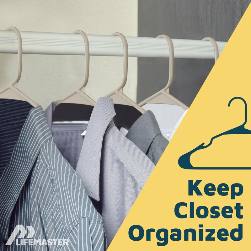 Lifemaster Plastic Clothes Hangers â€“ Heavy Duty Hanger Set, for Organizing Clothes, Dresses, and Coat, Holds Up to 5 lbs, Space-Saving Hangers with Non-Slip Shoulder Grooves, Pack of 50, Ivory - Image 5