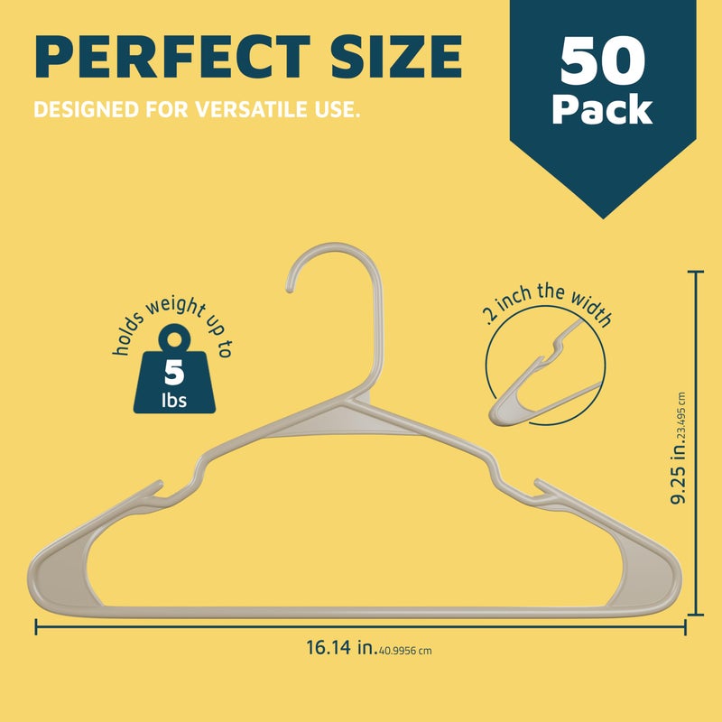 Lifemaster Plastic Clothes Hangers â€“ Heavy Duty Hanger Set, for Organizing Clothes, Dresses, and Coat, Holds Up to 5 lbs, Space-Saving Hangers with Non-Slip Shoulder Grooves, Pack of 50, Ivory - Image 2