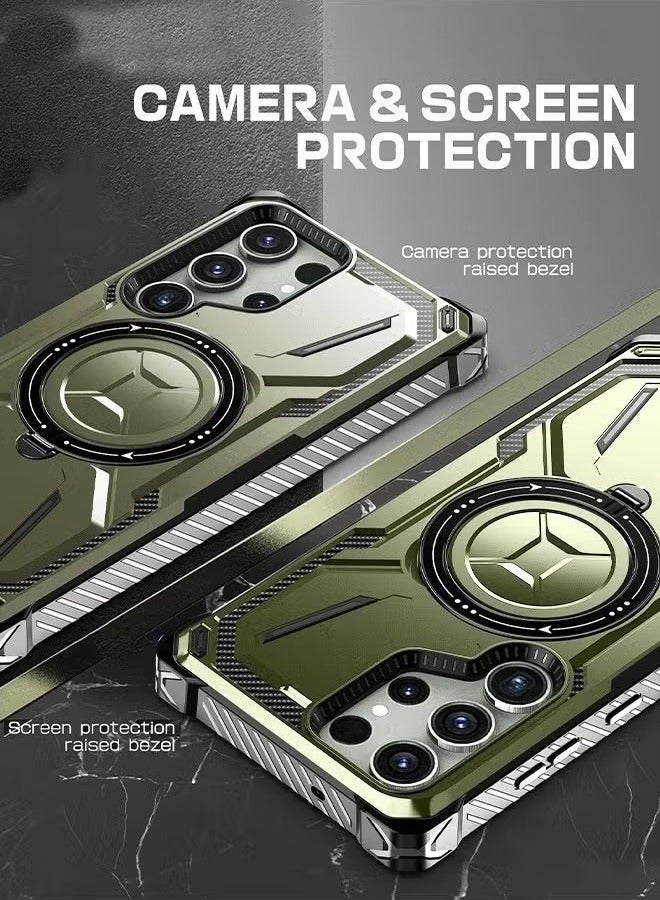 HY Samsung Galaxy S24 Ultra Case with 360° Rotatable Magnetic Ring Stand, Armor Design Drop Protection, Heavy Duty Protective Built In Kickstand, Support Magnetic Charging (Green)  - Image 2