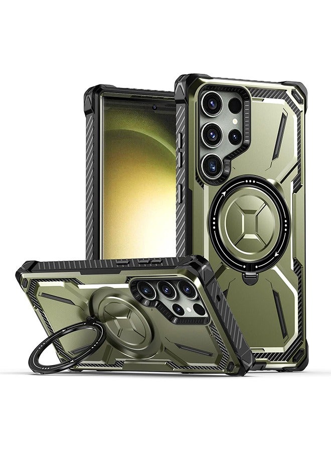 HY Samsung Galaxy S24 Ultra Case with 360° Rotatable Magnetic Ring Stand, Armor Design Drop Protection, Heavy Duty Protective Built In Kickstand, Support Magnetic Charging (Green)  - Image 1