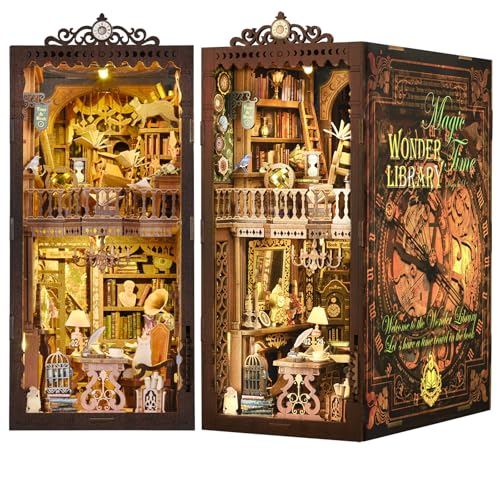 ETKVR Book Nook Kit Book Nook Kits for Adults DIY Booknook Model Build DIY 3D Wooden Puzzle Bookend Booknook Bookshelf Insert Miniature Dollhouse Kit for Home Decoration - Image 1