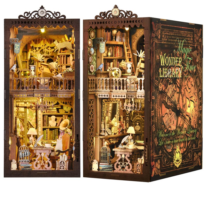 ETKVR Book Nook Kit Book Nook Kits for Adults DIY Booknook Model Build DIY 3D Wooden Puzzle Bookend Booknook Bookshelf Insert Miniature Dollhouse Kit for Home Decoration - Image 2
