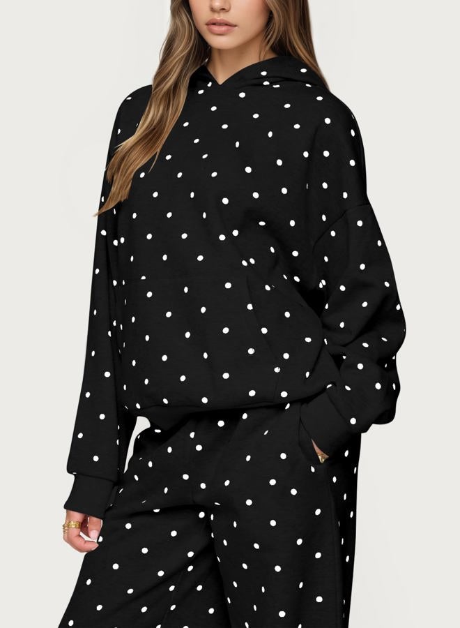 HOCANDY Polka Dot Hoodie and Sweatpants Set for Women, Black, L - Image 5