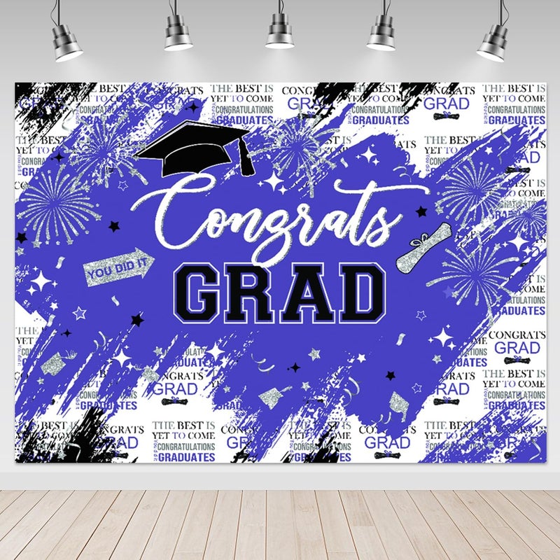 Mocsicka Graduation Backdrop Congrats Grad Purple and Silver Graduate Party Decorations Background Class of 2025 Photography Backdrops (Purple, 8x6ft) - Image 1