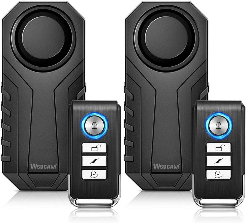 WSDCAM Bicycle Alarm with Remote 2 Pack, 113 dB Wireless Anti-Theft Vibration Motorcycle Bicycle Alarm Vehicle Security Alarm System (Black) - Image 1