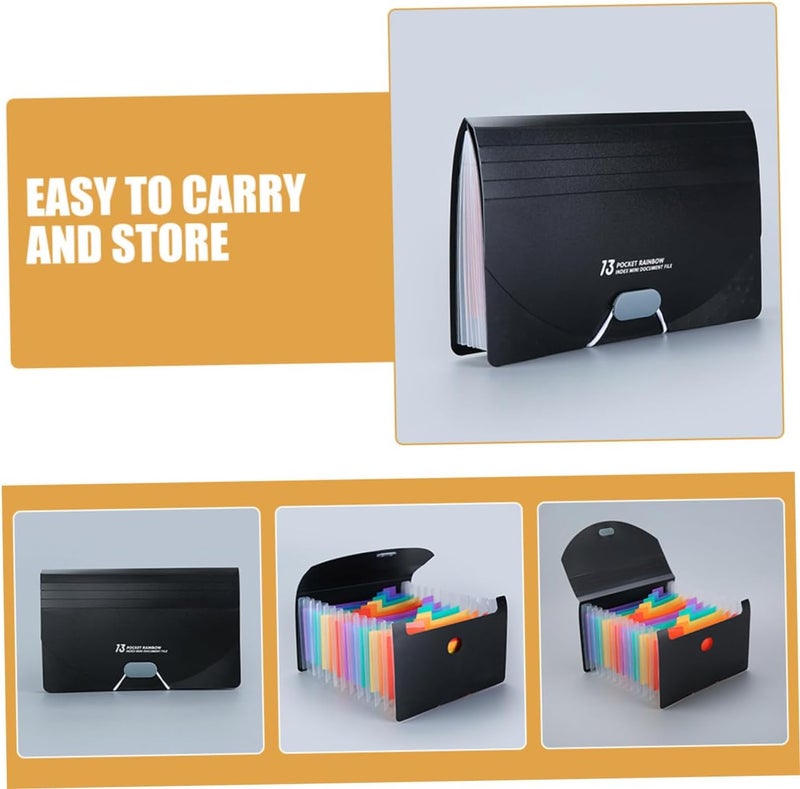 Expanding File Folder Organizer A6 Size with 13 Compartments, Accordion Style Receipt and Bill Holder, Black Cover with Rainbow Inner Pages, Cash and Coupon Organizer for Office - Image 3