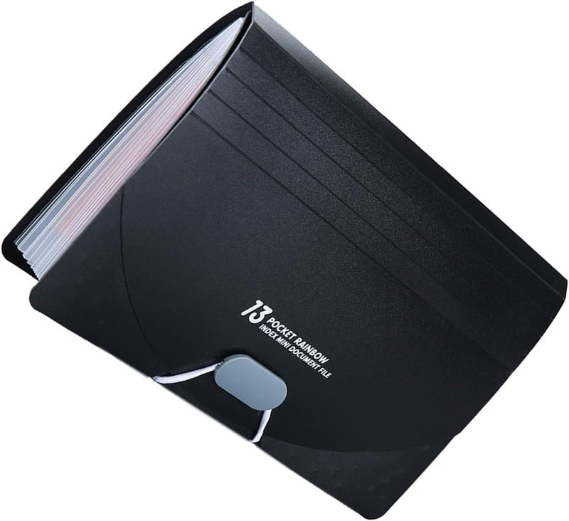 Expanding File Folder Organizer A6 Size with 13 Compartments, Accordion Style Receipt and Bill Holder, Black Cover with Rainbow Inner Pages, Cash and Coupon Organizer for Office - Image 1
