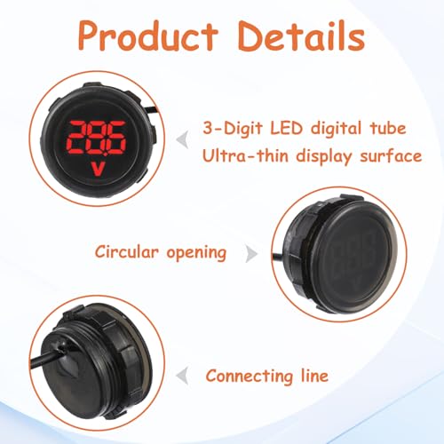 JAMHER 6 Pieces Waterproof DC 4V-100V Voltmeter Gauge, Car Voltage Gauge LED Digital Display for Cars Vehicles Motorcycles Boats Truck RV (Red & Blue & Green) - Image 3