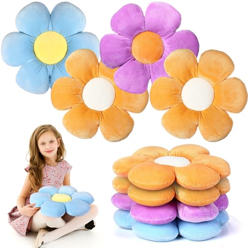 Reginary 4 Pcs Flower Floor Pillows Cute Plush Flower Throw Pillows Daisy Floor Seat Cushion Chair Pads for Back to School First Day of School for Sofa Couch Bed Decor(15 Inch,Bright Color) - Image 1