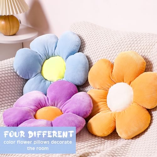 Reginary 4 Pcs Flower Floor Pillows Cute Plush Flower Throw Pillows Daisy Floor Seat Cushion Chair Pads for Back to School First Day of School for Sofa Couch Bed Decor(15 Inch,Bright Color) - Image 5