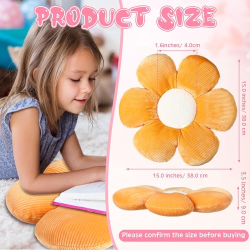 Reginary 4 Pcs Flower Floor Pillows Cute Plush Flower Throw Pillows Daisy Floor Seat Cushion Chair Pads for Back to School First Day of School for Sofa Couch Bed Decor(15 Inch,Bright Color) - Image 2
