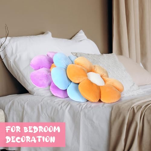 Reginary 4 Pcs Flower Floor Pillows Cute Plush Flower Throw Pillows Daisy Floor Seat Cushion Chair Pads for Back to School First Day of School for Sofa Couch Bed Decor(15 Inch,Bright Color) - Image 4