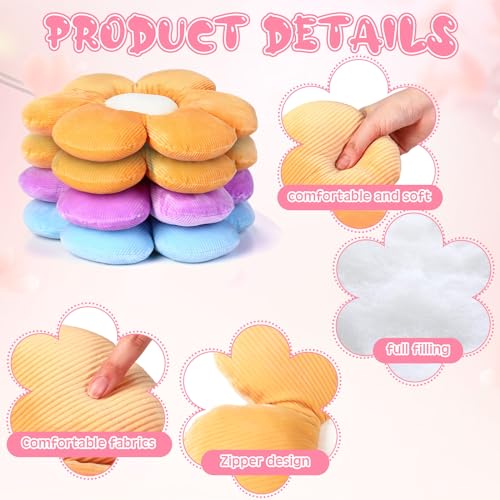 Reginary 4 Pcs Flower Floor Pillows Cute Plush Flower Throw Pillows Daisy Floor Seat Cushion Chair Pads for Back to School First Day of School for Sofa Couch Bed Decor(15 Inch,Bright Color) - Image 3