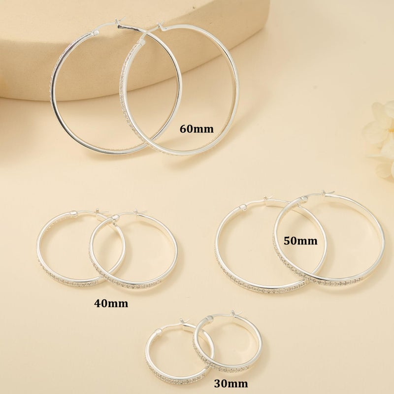 BMMYE Sterling Silver Hoops Earrings for Women Hypoallergenic Rhinestone Earrings Sparkly Large Crystal Hoop 40mm Silver Hoops - Image 5