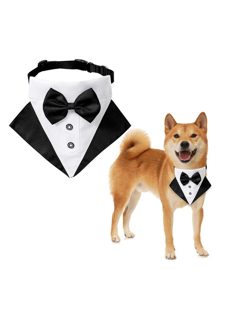 Generic Wedding and Birthday Party Formal Tuxedo Bandana Collar with Bow Tie Adjustable Neckerchief (M Size)  - Image 2
