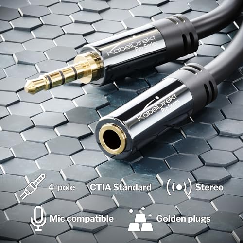 KabelDirekt – Headset Extension Cable – 3ft – Headphone Extension Cord with Break-Proof Metal Plug for Gaming Headsets & Headphones with Microphone, TRRS, 4-Pole, 3.5mm Male to Female - Image 2