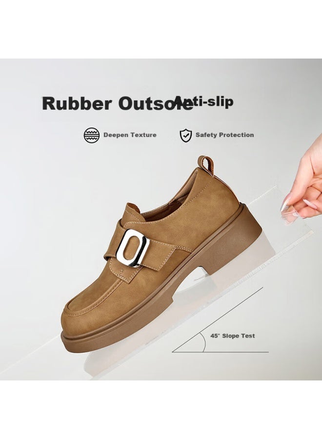 Zhr Lefu Women's Retro Lightweight Thick-soled Single Shoes Women's Fashion Metal Buckle Comfortable Brogues Jf19 Chestnut 35 - Image 5