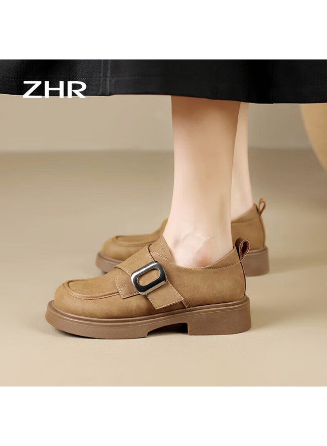 Zhr Lefu Women's Retro Lightweight Thick-soled Single Shoes Women's Fashion Metal Buckle Comfortable Brogues Jf19 Chestnut 35 - Image 3