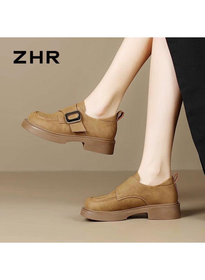 Zhr Lefu Women's Retro Lightweight Thick-soled Single Shoes Women's Fashion Metal Buckle Comfortable Brogues Jf19 Chestnut 35 - Image 2