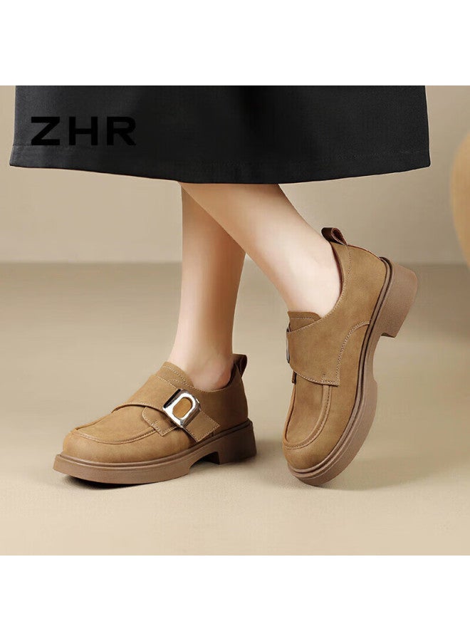 Zhr Lefu Women's Retro Lightweight Thick-soled Single Shoes Women's Fashion Metal Buckle Comfortable Brogues Jf19 Chestnut 35 - Image 4