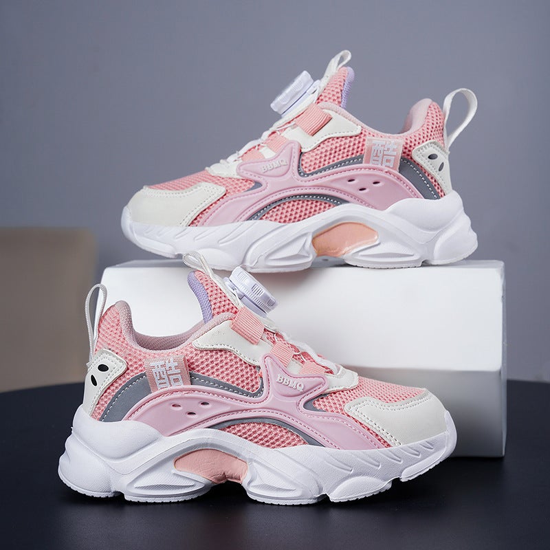 Boys' Shoes 2025 Spring & Fall Medium And Large Kidsren'S Sports Shoes Girls' Leather Waterproof Rotating Button Casual Shoes - Image 1