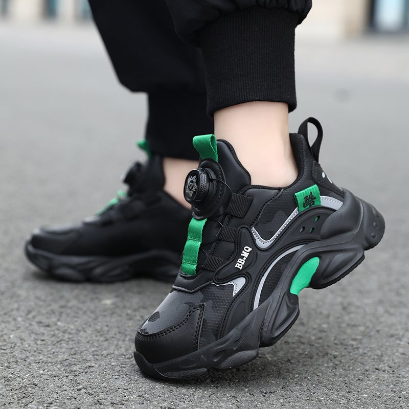 Boys' Shoes 2025 Spring & Fall Medium And Large Kidsren'S Sports Shoes Girls' Leather Waterproof Rotating Button Casual Shoes - Image 3