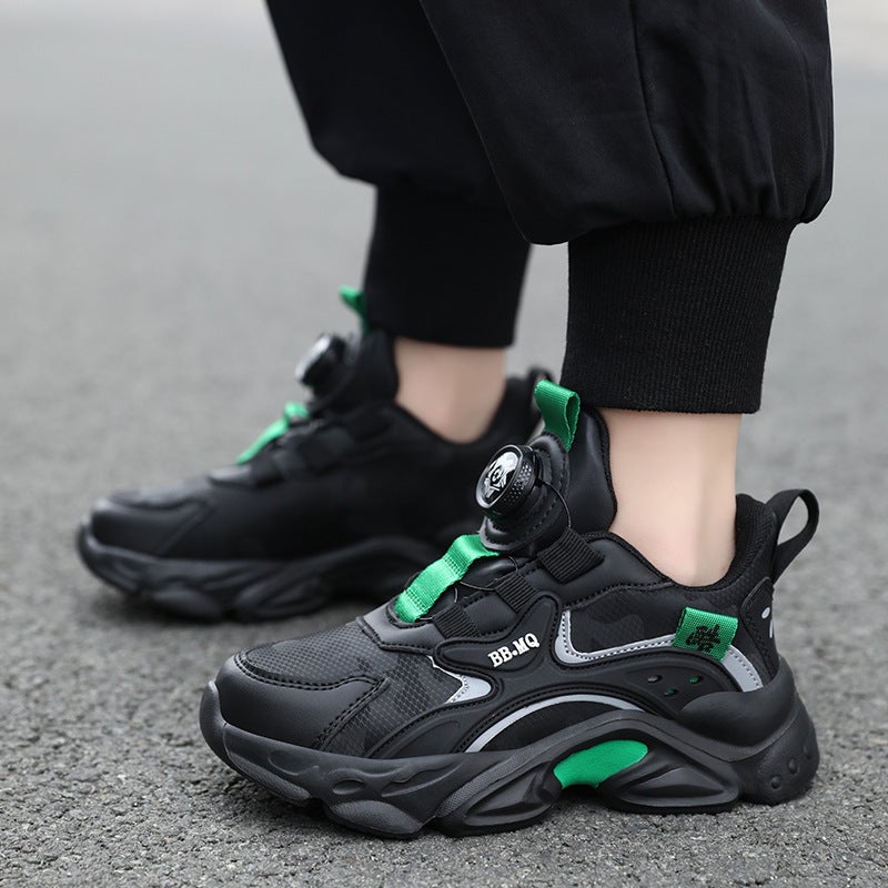Boys' Shoes 2025 Spring & Fall Medium And Large Kidsren'S Sports Shoes Girls' Leather Waterproof Rotating Button Casual Shoes - Image 5