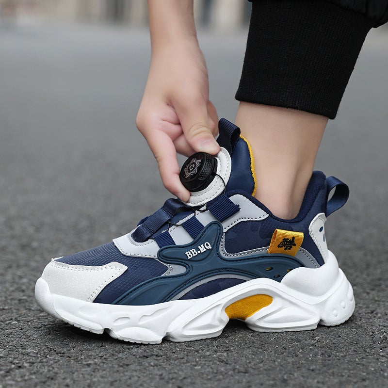 Boys' Shoes 2025 Spring & Fall Medium And Large Kidsren'S Sports Shoes Girls' Leather Waterproof Rotating Button Casual Shoes - Image 2