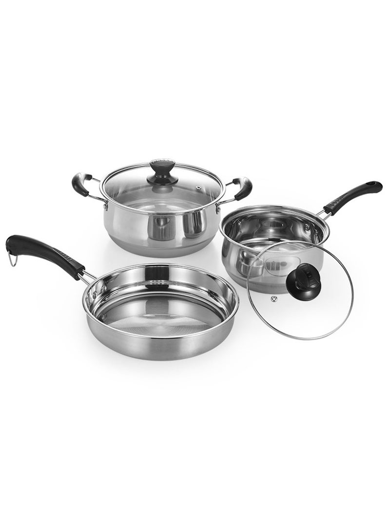 WEMART 3-Piece Stainless steel Cookware Set,Non-Stick Surface,No PFOA,18CM milk pot, 22cm stew pot, 24cm flat bottomed pot - Image 1