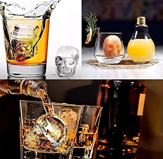 EDBIRET 3D Skull Ice Mold Tray in 4 Capacities Silicone Ice Cube Molds for Whiskey CocktailsIced Tea Coffee Easy Release and Reusable Cute and Funny Ice Skull BPA Free 6 - Image 4