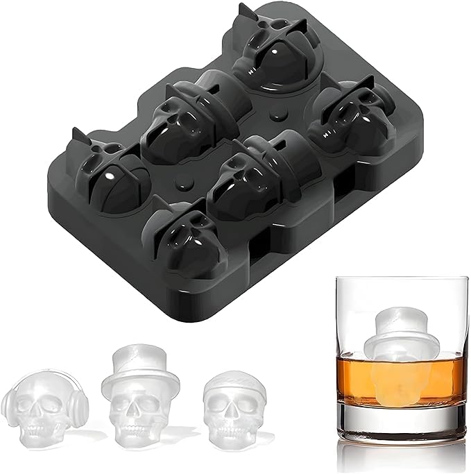 EDBIRET 3D Skull Ice Mold Tray in 4 Capacities Silicone Ice Cube Molds for Whiskey CocktailsIced Tea Coffee Easy Release and Reusable Cute and Funny Ice Skull BPA Free 6 - Image 1