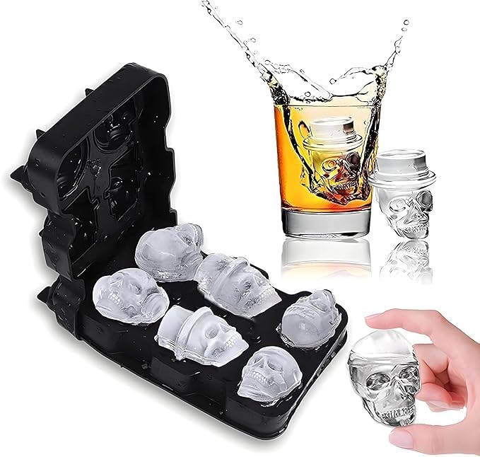 EDBIRET 3D Skull Ice Mold Tray in 4 Capacities Silicone Ice Cube Molds for Whiskey CocktailsIced Tea Coffee Easy Release and Reusable Cute and Funny Ice Skull BPA Free 6 - Image 5