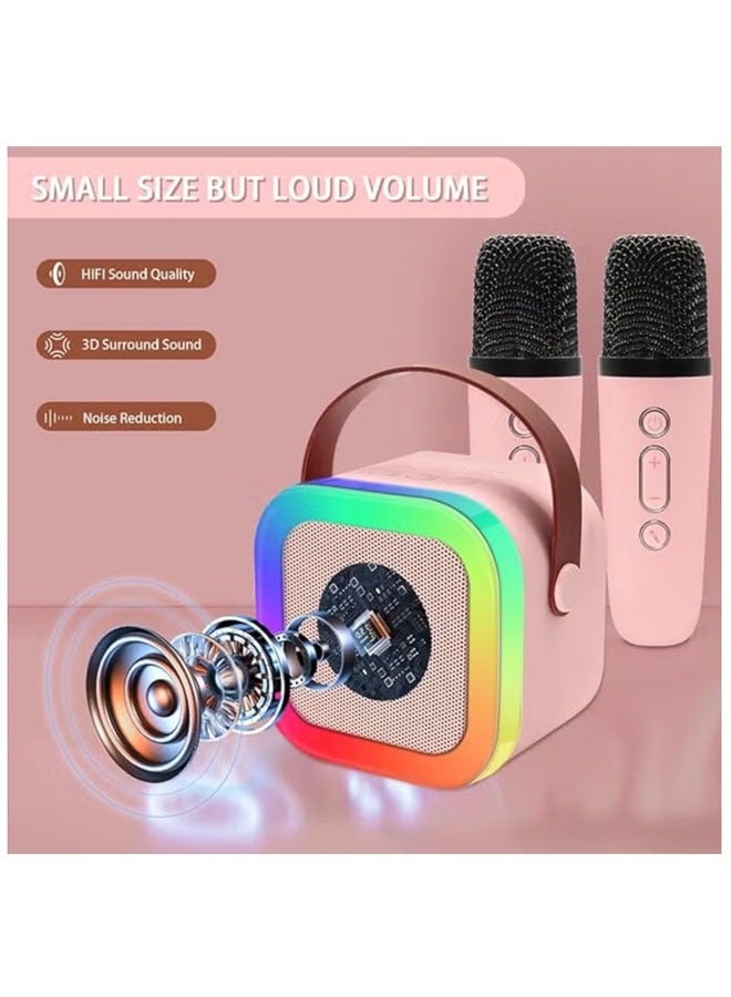 Portable Bluetooth Karaoke Machine with 2 Wireless Microphones, Music Player and Mini Speaker for Kids, Toys and Gifts, Pink  - Image 2