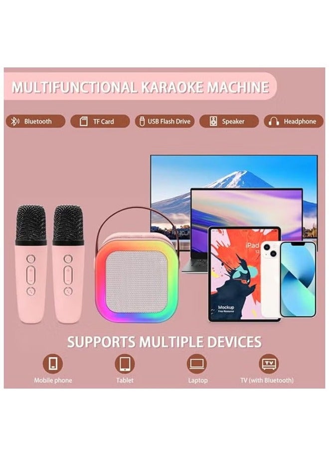 Portable Bluetooth Karaoke Machine with 2 Wireless Microphones, Music Player and Mini Speaker for Kids, Toys and Gifts, Pink  - Image 4