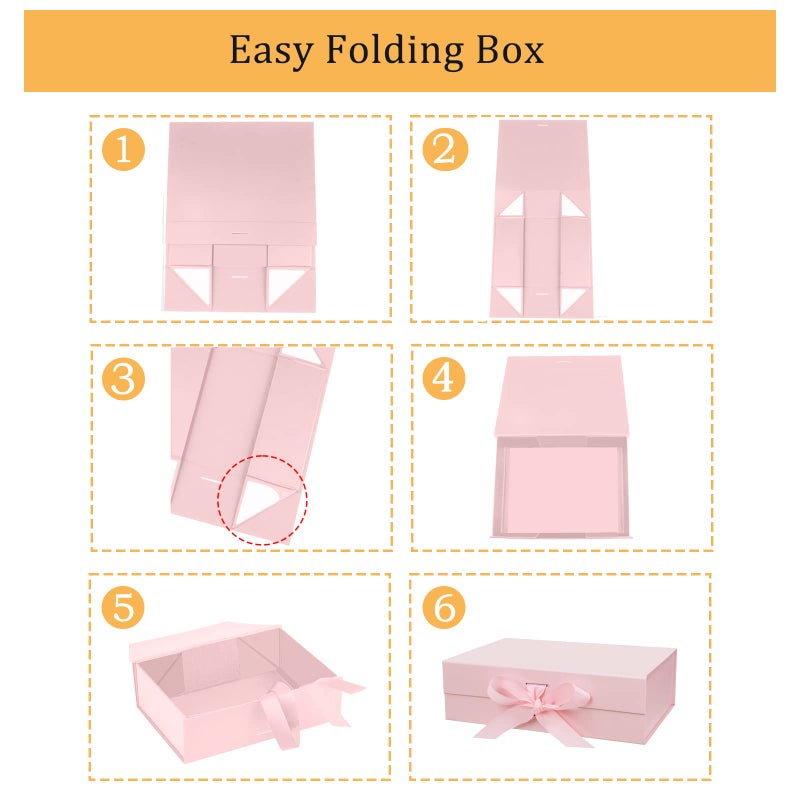DaiUni 10.5"X7.5"X3.1" Pink Magnetic Gift Box with Lid and Ribbon for Presents - Image 3