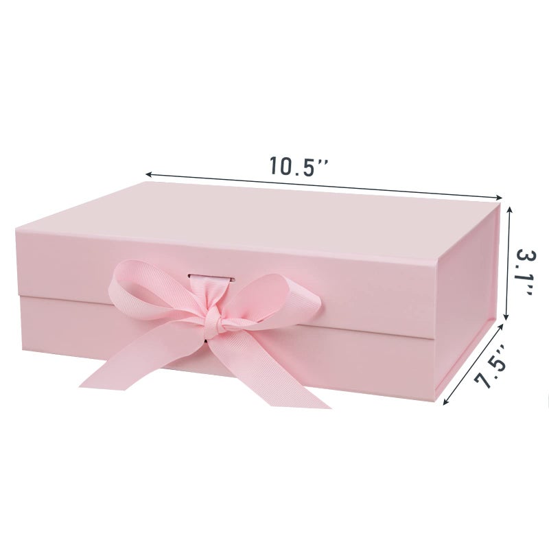 DaiUni 10.5"X7.5"X3.1" Pink Magnetic Gift Box with Lid and Ribbon for Presents - Image 2