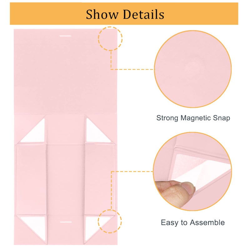 DaiUni 10.5"X7.5"X3.1" Pink Magnetic Gift Box with Lid and Ribbon for Presents - Image 4