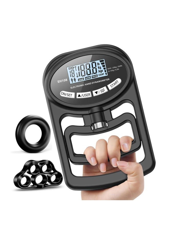 HICHOR Hand Grip Strength Tester Trainer - Electronic Hand Dynamometer Forearm Grip Strengthener Exerciser Digital Training Gauge 265 Lbs 120 Kgs for Sport Home School Use - Image 1