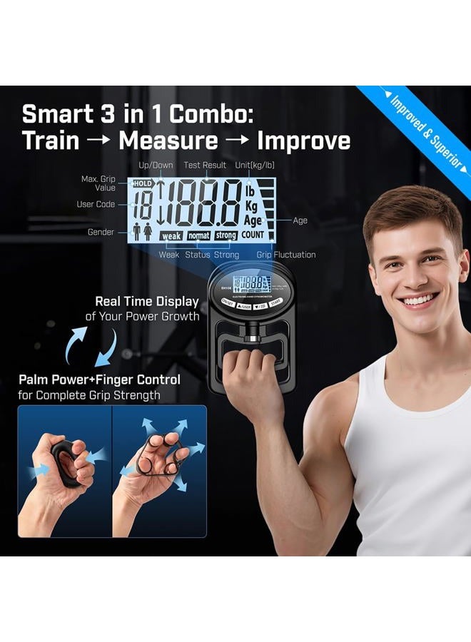 HICHOR Hand Grip Strength Tester Trainer - Electronic Hand Dynamometer Forearm Grip Strengthener Exerciser Digital Training Gauge 265 Lbs 120 Kgs for Sport Home School Use - Image 3