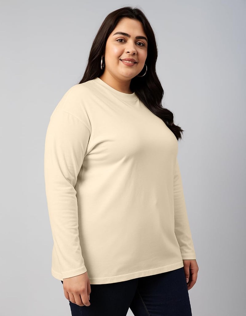 JUNEBERRY® Pure Cotton Oversized Baggy Fit Core Solid Full Sleeve Plus Size T-Shirt for Women & Girls (JB_PS_FS_SW_4XL) - Image 4