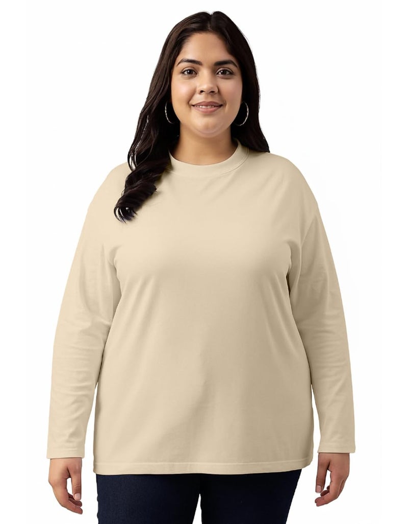 JUNEBERRY® Pure Cotton Oversized Baggy Fit Core Solid Full Sleeve Plus Size T-Shirt for Women & Girls (JB_PS_FS_SW_4XL) - Image 1